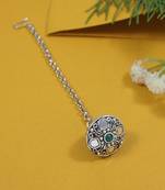 navratri ethnic silver oxidised mirror work borla/maang tikka for women