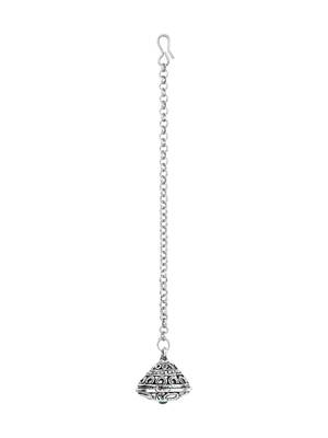 navratri ethnic silver oxidised mirror work borla/maang tikka for women 2