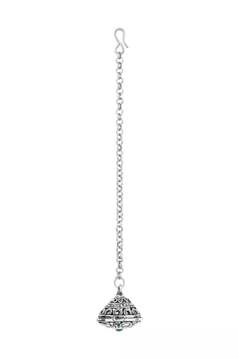 navratri ethnic silver oxidised mirror work borla/maang tikka for women