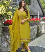 lime green viscose embroidered kurta with tulip pant & dupatta