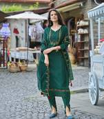  dark green viscose embroidered kurta with tulip pant & dupatta