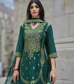  teal green chanderi silk paisley jacquard straight kurta with pant & dupatta