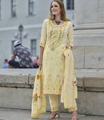  off-white chanderi silk ethnic motifs jacquard straight kurta with pant & dupatta