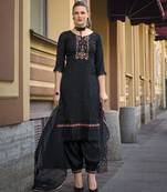  black viscose floral embroidered straight kurta with afghani salwar & dupatta