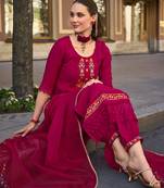 Mojilaa women's pink viscose floral embroidered straight kurta with afghani salwar & dupatta