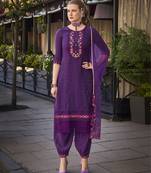  purple viscose floral embroidered straight kurta with afghani salwar & dupatta