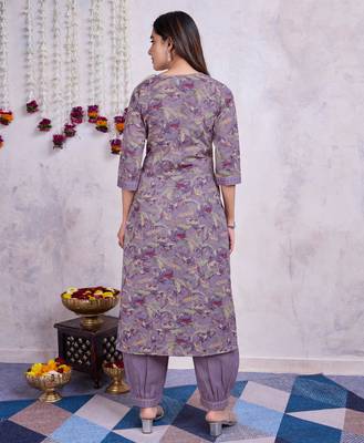  lavender cotton leaf printed straight kurta with afghani salwar 2