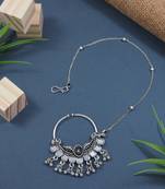 Silver Oxidised Nose Ring Non Piercing With Chain For Woman