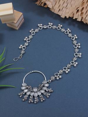 Oxidized Silver Statement Nose Ring with Chain 1