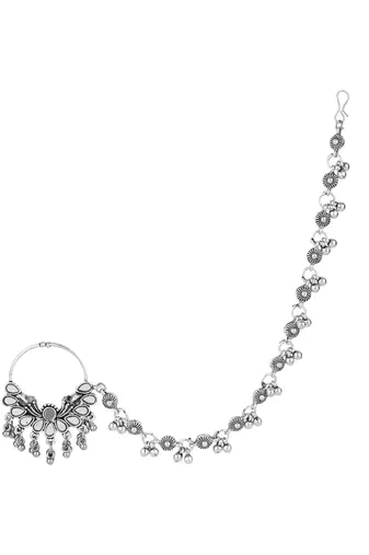 Oxidized Silver Statement Nose Ring with Chain