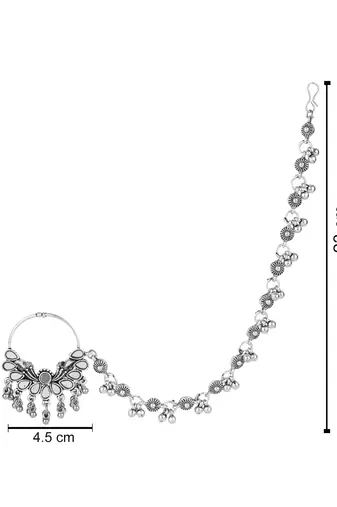Oxidized Silver Statement Nose Ring with Chain