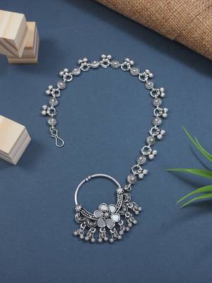 silver oxidised nose ring non piercing with chain for woman 1