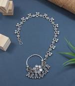 silver oxidised nose ring non piercing with chain for woman