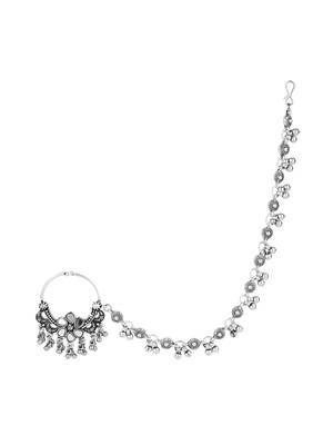 silver oxidised nose ring non piercing with chain for woman 2
