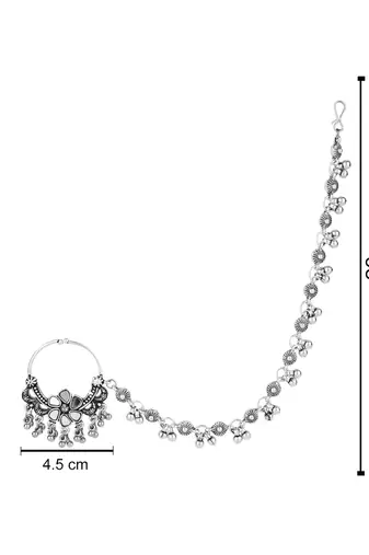 silver oxidised nose ring non piercing with chain for woman