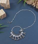 Silver Oxidised Nose Ring Non Piercing With Chain For Woman