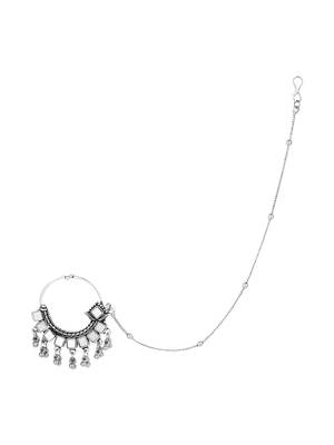 Silver Oxidised Nose Ring Non Piercing With Chain For Woman 2