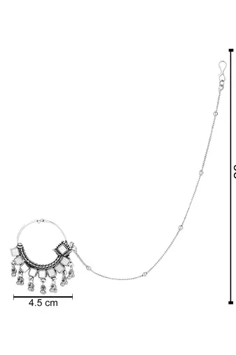 Silver Oxidised Nose Ring Non Piercing With Chain For Woman