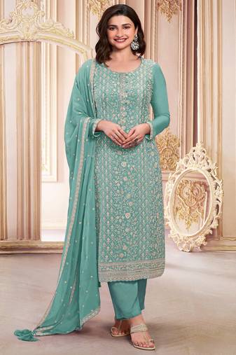 Sky blue georgette embroidered salwar suit