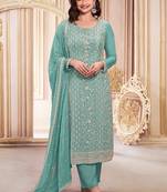 Sky blue georgette embroidered salwar suit