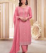 Pink georgette embroidered salwar suit