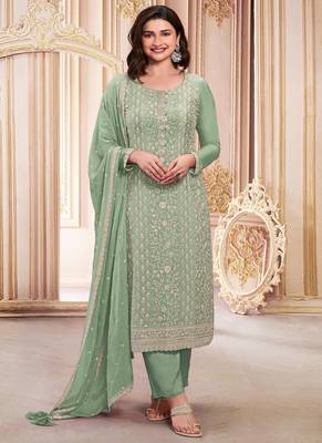 Light green georgette embroidered salwar suit 1