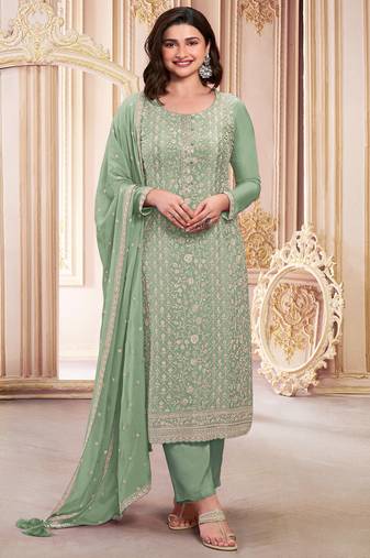 Light green georgette embroidered salwar suit