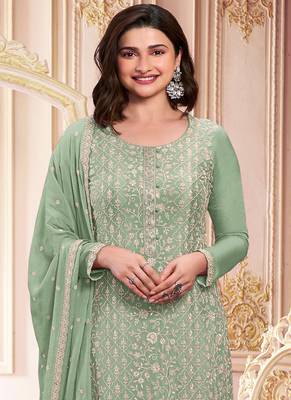 Light green georgette embroidered salwar suit 2
