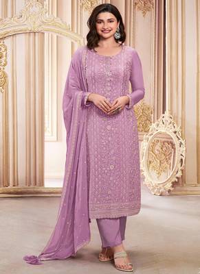 Lavender georgette embroidered salwar suit 1