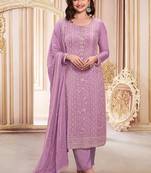 Lavender georgette embroidered salwar suit