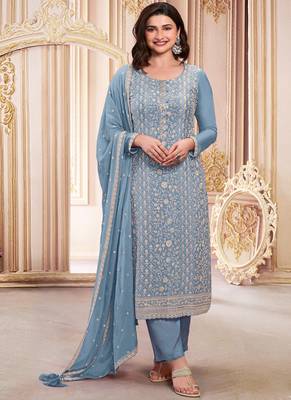 Light blue georgette embroidered salwar suit 1