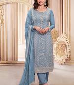 Light blue georgette embroidered salwar suit