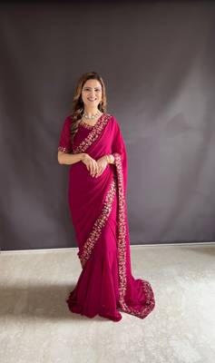 Rani Colour Beautiful Georgette Fabric Gown Style Stitched Saree 1