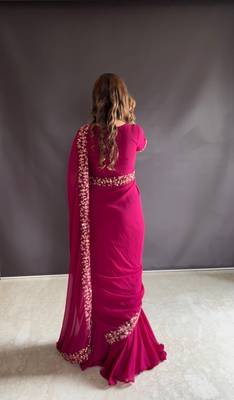 Rani Colour Beautiful Georgette Fabric Gown Style Stitched Saree 3