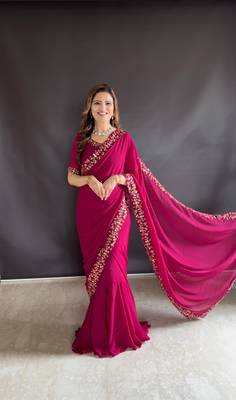 Rani Colour Beautiful Georgette Fabric Gown Style Stitched Saree 4