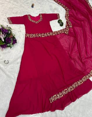 Rani Colour Beautiful Georgette Fabric Gown Style Stitched Saree 5