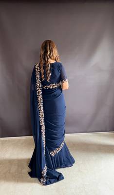 Blue Colour Beautiful Georgette Fabric Gown Style Stitched Saree 2