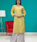 Yellow terivoil cotton lucknowi chikankari kurta