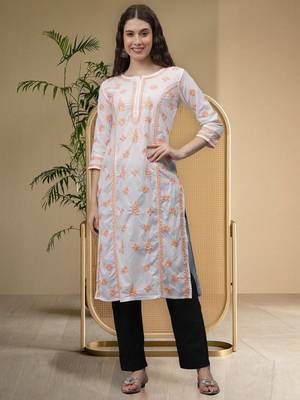 White cotton lucknowi chikankari kurta 1