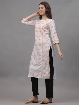 White cotton lucknowi chikankari kurta 3