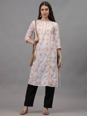 White cotton lucknowi chikankari kurta 4