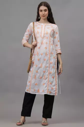White cotton lucknowi chikankari kurta