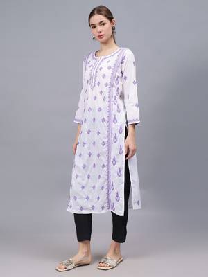 White cotton lucknowi chikankari kurta 3