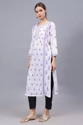 White cotton lucknowi chikankari kurta
