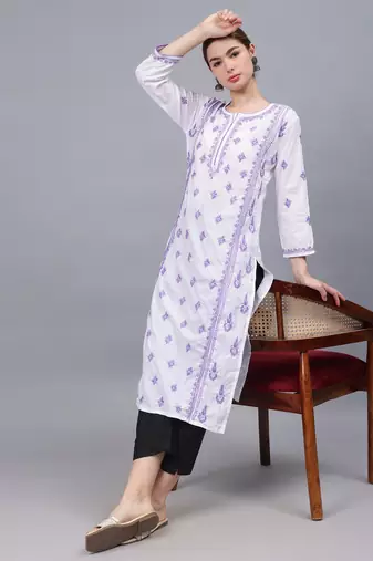 White cotton lucknowi chikankari kurta