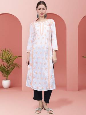 White cotton lucknowi chikankari kurta 1