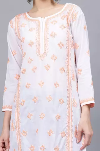 White cotton lucknowi chikankari kurta