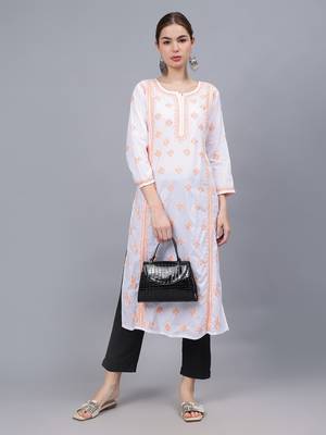 White cotton lucknowi chikankari kurta 4
