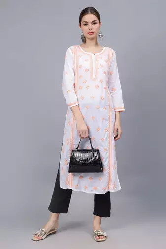 White cotton lucknowi chikankari kurta