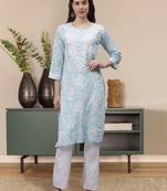 Blue mal-mal lucknowi chikankari kurta